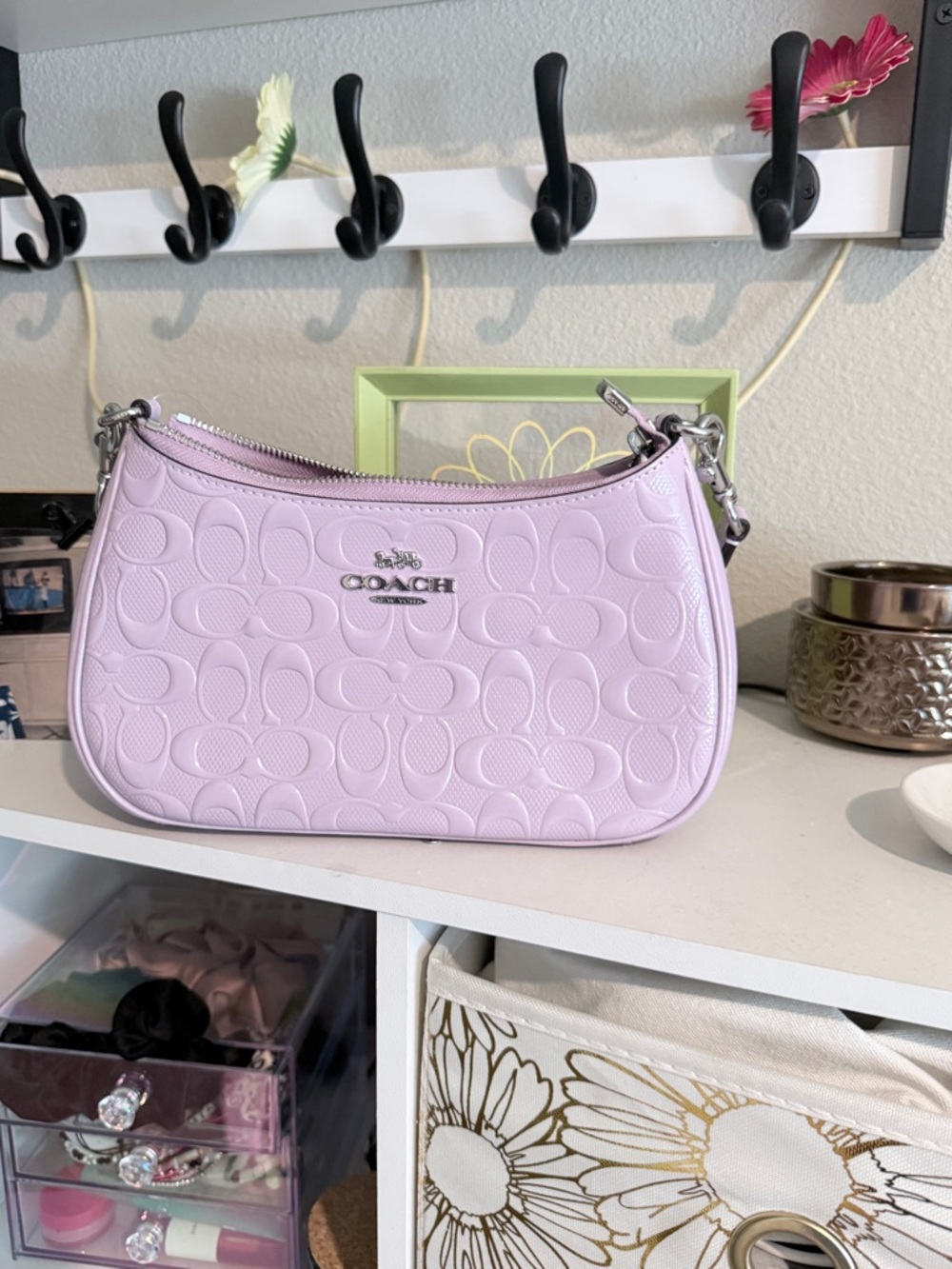 Coach Lavender Embossed Signature Shoulder Bag